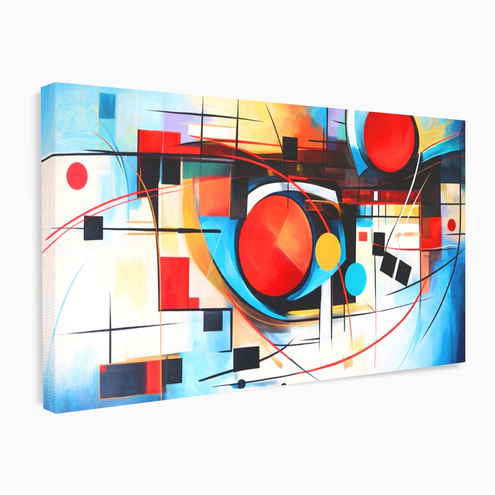 Tablou canvas cu pictura abstracta cu cercuri si linii, fara rama, pe sasiu de lemn